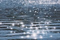 Soft and smooth water wave ripple with blurred bright abstract bokeh of sun light. Royalty Free Stock Photo