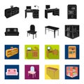 Soft sofa, toilet make-up table, dining table, shelving for laundry and detergent. Furniture and interior set collection