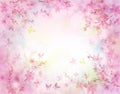 Soft spring pink delicate background with blooming cherry sakura. Watercolor painting. Fragrance