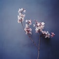 Soft Tonalism: Moody Lilac Blossoms Against Blue Wall Royalty Free Stock Photo