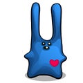 Soft toy in the form of a blue rabbit with long ears is filled with padding polyester, isolated on white background