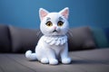 soft toy knitted cat, handmade white crocheted cat, amigurumi toy Royalty Free Stock Photo