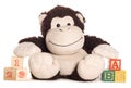 Soft toy monkey with learning blocks