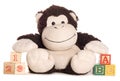 Soft toy monkey with learning blocks Royalty Free Stock Photo