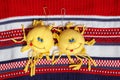 Soft toy sun on a knitted background Royalty Free Stock Photo