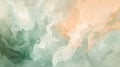 Soft trails of smoky mint green and pale peach gently drift across the background, creating a
