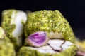 soft Turkish delight confection with pistachio nuts and chocolate Royalty Free Stock Photo