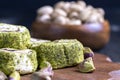 soft Turkish delight confection with pistachio nuts and chocolate Royalty Free Stock Photo