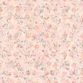 Soft vintage antique distressed shabby floral pattern background in peach