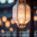 Soft warm light emanates from a beautifully crafted hanging lantern with intricate patterns 3 Royalty Free Stock Photo