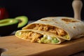 soft and warm tortilla, filled with spicy chicken and creamy avocado
