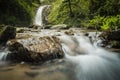 soft water of the stream in the natural park, Beautiful waterfall in rain forest Royalty Free Stock Photo