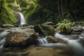 soft water of the stream in the natural park, Beautiful waterfall in rain forest Royalty Free Stock Photo