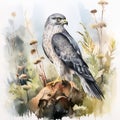 Soft Watercolor Illustration Of Pelican Levant Sparrowhawk In Nature Royalty Free Stock Photo