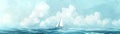 Soft watercolor waves create a tranquil backdrop with a small sailboat gently drifting. White clouds float in a light Royalty Free Stock Photo