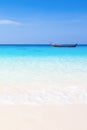 Soft waves of blue ocean on sandy beach. Scenery landscape of tropical sea in the sunshine day, erotic turquoise seawater and Royalty Free Stock Photo