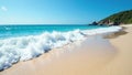 Soft waves caress pristine sandy beach, clear blue sky, horizon, blue sky, idyllic Royalty Free Stock Photo
