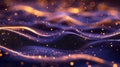 Shimmering waves of golden particles in a dark background during evening. Generative AI Royalty Free Stock Photo