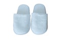 Soft white slippers for indoor use. Photo on white background. Isolated object Royalty Free Stock Photo