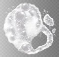 Soft white soapy lather with glossy bubbles on a transparent background. Vector Royalty Free Stock Photo