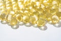 soft yellow gelatine capsules. close-up. pharmaceutical production. Royalty Free Stock Photo