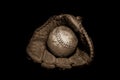 Softball and Glove in Sepia Royalty Free Stock Photo