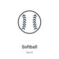 Softball outline vector icon. Thin line black softball icon, flat vector simple element illustration from editable sport concept