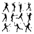 softball player silhouettes set Royalty Free Stock Photo