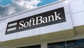 SoftBank logo on the modern building facade. Editorial 3D rendering