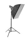 A softbox isolated on the white background. A professional stripbox. Photo studio equipment. Flashlight and outbreak. Royalty Free Stock Photo