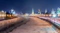 Soften edge view of frozen Moscow river near Kremlin and Read Square in Christmas