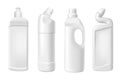 Softener in bottles mega set in 3d realistic design. Bundle elements of different types of white plastic bottles with liquid