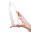 Softener conditioner in white plastic bottle in hand isolated on white background. Royalty Free Stock Photo