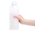 Softener conditioner in white plastic bottle in hand isolated on white background. Royalty Free Stock Photo