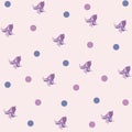 Creamy background purple flowers and polka dots