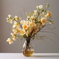 Softly Blended Hues: Yellow Flower Branches In A Vase