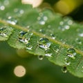 Is softly blurred, highlighting the droplets and leaf in the Royalty Free Stock Photo