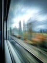 View of Countryside Passing by During a Train Journey on a Cloudy Afternoon in Early Spring Generative AI Royalty Free Stock Photo