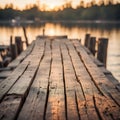 Softly blurred rugged dock in the background bathed in warm sunset light, creating a serene and picturesque scene Royalty Free Stock Photo
