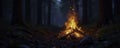 Softly glowing embers in the darkness of a forest at night, , shadows, serene atmosphere Royalty Free Stock Photo