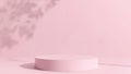 Softly Lit Podium Display A Pastel Pink Presentation Platform with Shadow Play. Royalty Free Stock Photo