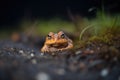 softly lit toad on a patch of dark soil Royalty Free Stock Photo