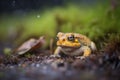 softly lit toad on a patch of dark soil Royalty Free Stock Photo
