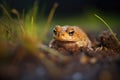 softly lit toad on a patch of dark soil Royalty Free Stock Photo