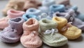 Softness and comfort in a homemade baby booties, perfect for winter generated by AI Royalty Free Stock Photo