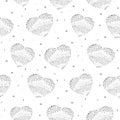 Softness monochrome Valentine`s Day vector seamless pattern. Mosaic gray hearts on a white background.