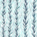 Softness Nature floral seamless pattern. Twigs with blue leaves and light blue flowers on white background.