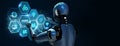Software as a Service SaaS. Software concept. Robot pressing button on virtual screen. 3d render