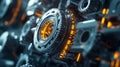 Abstract Metallic Gears Detailed Machine Technology Industrial Design Background 3d art grey blue Royalty Free Stock Photo