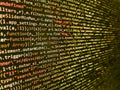 Software background technology. Javascript code in bracket software. Php code on blue background in code editor. Abstract program